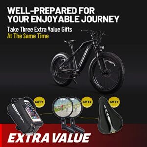 GOGOAL Electric Bike for Adults BAFANG 750W Motor 48V 15Ah Larger Removable Battery Waterproof 26'' 4 Inch Fat Tire Ebike 7-Speed Electric Mountain Bike Beach Camping Snow E-Bikes Black