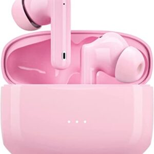 Active Noise Cancelling Wireless Earbuds in-Ear Bluetooth Headphones, IPX7 Waterproof Hi-Fi Stereo Earphones for Smart Phone Computer Laptop (Pink)