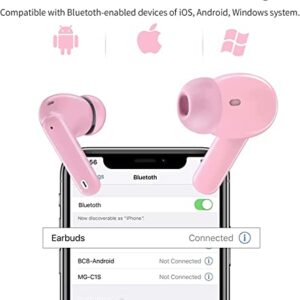 Active Noise Cancelling Wireless Earbuds in-Ear Bluetooth Headphones, IPX7 Waterproof Hi-Fi Stereo Earphones for Smart Phone Computer Laptop (Pink)