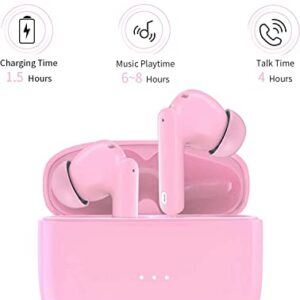 Active Noise Cancelling Wireless Earbuds in-Ear Bluetooth Headphones, IPX7 Waterproof Hi-Fi Stereo Earphones for Smart Phone Computer Laptop (Pink)