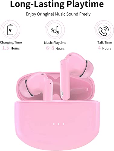 Active Noise Cancelling Wireless Earbuds in-Ear Bluetooth Headphones, IPX7 Waterproof Hi-Fi Stereo Earphones for Smart Phone Computer Laptop (Pink)