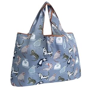 allydrew large foldable tote nylon reusable grocery bags, cool felines