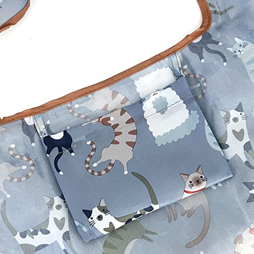allydrew Large Foldable Tote Nylon Reusable Grocery Bags, Cool Felines
