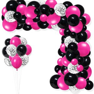 Rose Red Black Hot Pink Balloon Garland Arch Kit - 117PCS Rose Red Hot Pink Black Balloon Silver Confetti Balloons for Girl 16th 18th 21th Birthday Baby Shower Graduation Bachelorette Party