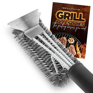 bbq grill brush and scraper, bbq brush for grill cleaning - 18” extra strong 3 in 1 safe wire bristles barbecue triple scrubber grill cleaning brush for gas charcoal grilling grates bbq grill brush
