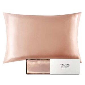 silk pillowcase, 100% mulberry silk 22 momme both sides silk pillow cases standard size for hair and skin with gift box, 1 pc (queen, champagne)