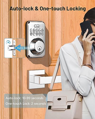 Zowill Keyless Entry Door Lock with 2 Lever Handles, Electronic Keypad Deadbolt, Auto-Locking, Anti-Peeping Password, Digital Smart Code Door Lock, Front Door Handle Sets, Satin Nickel