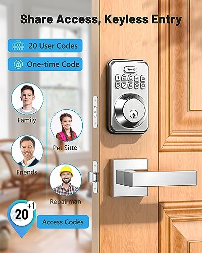 Zowill Keyless Entry Door Lock with 2 Lever Handles, Electronic Keypad Deadbolt, Auto-Locking, Anti-Peeping Password, Digital Smart Code Door Lock, Front Door Handle Sets, Satin Nickel