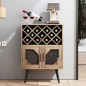 soges Wine Cabinet, 2 Doors Storage Cabinet Bar Cabinet with Cup Holders, Wine Storage Rack with 11 Bottle, Sideboard Buffet Cabinet for Dining Room, Kitchen