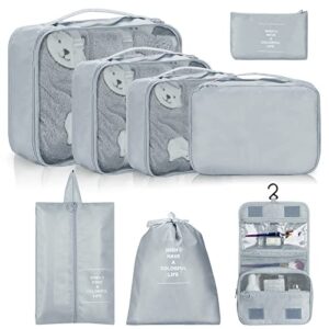 Packing Cubes for Suitcase, Sightor 8 Set Travel Luggage Organizers Packing Bags with Shoe Storage Bag Toiletry Bag for Clothes Cosmetics Travel Accessories (Grey)