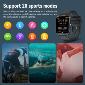 FITUP GT5S 1.69 Inch Full Touch Square Smart Watch Support Heart Rate Blood Oxygen Sleep Monitoring Fitness Tracker Black Men's and Women's Smart Watch for iOS and Android Phones