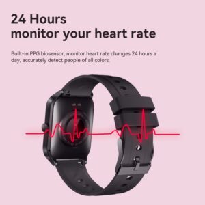 FITUP GT5S 1.69 Inch Full Touch Square Smart Watch Support Heart Rate Blood Oxygen Sleep Monitoring Fitness Tracker Black Men's and Women's Smart Watch for iOS and Android Phones