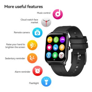 FITUP GT5S 1.69 Inch Full Touch Square Smart Watch Support Heart Rate Blood Oxygen Sleep Monitoring Fitness Tracker Black Men's and Women's Smart Watch for iOS and Android Phones