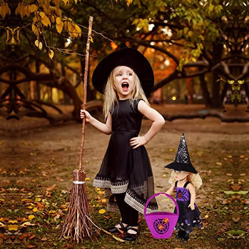 Halloween 18 Inch Doll Clothes and Accessories Halloween Doll Costumes Outfits Spider Theme with Dress, Shoes, Spider Trick or Treat Bag and Witch Hat for 18 Inch Doll Halloween Costumes
