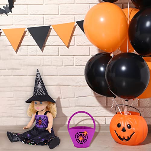 Halloween 18 Inch Doll Clothes and Accessories Halloween Doll Costumes Outfits Spider Theme with Dress, Shoes, Spider Trick or Treat Bag and Witch Hat for 18 Inch Doll Halloween Costumes