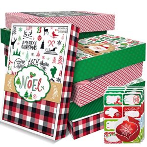 party funny 12christmas gift wrap boxes bulk with lids, 12 tissue paper and 80 count foil christmas tag stickers for wrapping large clothes (shirts，tshirt) and xmas holiday present