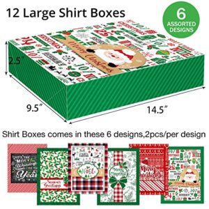 Party Funny 12Christmas Gift Wrap Boxes Bulk with Lids, 12 Tissue paper and 80 Count Foil Christmas Tag Stickers for Wrapping Large Clothes (Shirts，Tshirt) and Xmas Holiday Present