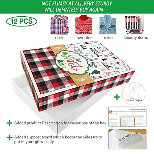 Party Funny 12Christmas Gift Wrap Boxes Bulk with Lids, 12 Tissue paper and 80 Count Foil Christmas Tag Stickers for Wrapping Large Clothes (Shirts，Tshirt) and Xmas Holiday Present