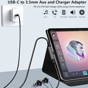 USB C to 3.5mm Audio Headphone Adapter and Charger, 2 in 1 USB C Headphone Jack HiFi DAC with 27W Fast Charging Dongle Adapter Compatible with Galaxy S23 Ultra/S22+/A53/Note 20, Pixel 7/7Pro/6/6Pro/5