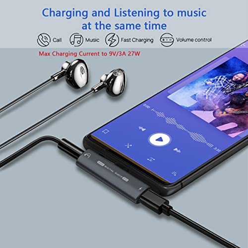 USB C to 3.5mm Audio Headphone Adapter and Charger, 2 in 1 USB C Headphone Jack HiFi DAC with 27W Fast Charging Dongle Adapter Compatible with Galaxy S23 Ultra/S22+/A53/Note 20, Pixel 7/7Pro/6/6Pro/5