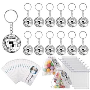bbto 36 sets mirror disco ball keychain with drawstring sheer organza bags thank you tags accessories mini key rings for 70s 80s themed party halloween christmas decorations