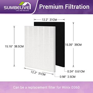 Sumbelive D360 Replacement Filter D3 for Winix D360 Air Purifier,Item Number 1712-0101-02. 2 True HEPA Filter + 8 Carbon pre-Filters