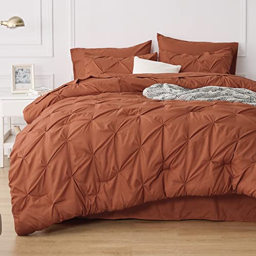 Bedsure Queen Comforter Set - Bed in a Bag Queen 7 Pieces, Pintuck Bedding Sets Burnt Orange Bed Set with Comforter, Sheets, Pillowcases & Shams