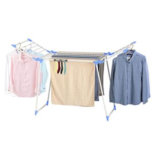 yubelles clothes drying rack, gullwing laundry rack, collapsible, space-saving laundry rack, with bonus sock clips, for clothes, towels, linens, indoor/outdoor, blue