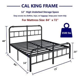 Artimorany California King Bed Frame with Headboard and Footboard,14 inch High, 3500 Pounds Heavy Duty Mattress Platform No Box Spring Needed, Easy to Assemble, Noise Free(Black)