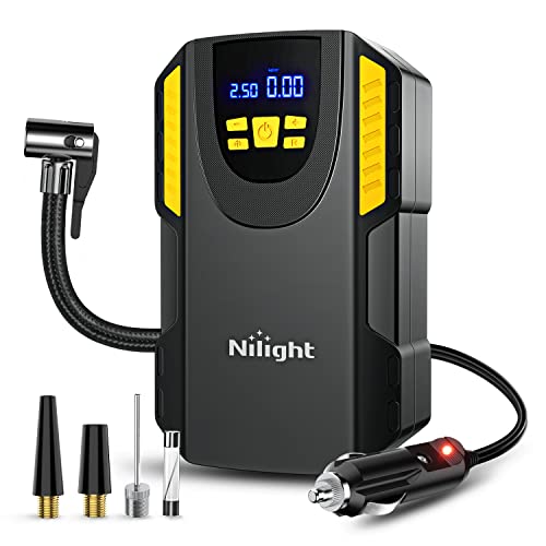 Nilight Tire Inflator Portable Air Compressor 12VDC Car Air Pump 150PSI Digital Tire Pressure Gauge Auto Shutoff Tire Pump for Car SUV Motorcycle Bicycle ATV, 2 Year Warranty