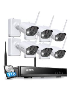 zosi c306pk 8ch 2k 3mp battery powered wireless security camera system, 6 x wire-free outdoor camera with color night vision, spotlight, 2-way talk, light & siren alarm, 1tb hdd for 24/7 recording