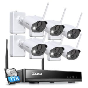 ZOSI C306PK 8CH 2K 3MP Battery Powered Wireless Security Camera System, 6 x Wire-Free Outdoor Camera with Color Night Vision, Spotlight, 2-Way Talk, Light & Siren Alarm, 1TB HDD for 24/7 Recording