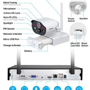 ZOSI C306PK 8CH 2K 3MP Battery Powered Wireless Security Camera System, 6 x Wire-Free Outdoor Camera with Color Night Vision, Spotlight, 2-Way Talk, Light & Siren Alarm, 1TB HDD for 24/7 Recording