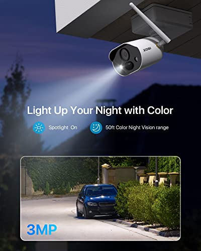 ZOSI C306PK 8CH 2K 3MP Battery Powered Wireless Security Camera System, 6 x Wire-Free Outdoor Camera with Color Night Vision, Spotlight, 2-Way Talk, Light & Siren Alarm, 1TB HDD for 24/7 Recording