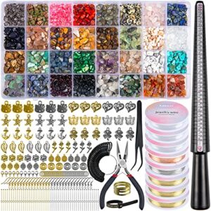 Labeol Ring Making Kit 32 Colors Crystals Beads for Jewelry Making Kit Gemstone Chip Beads Irregular Nataral Stone with Jewelry Making Supplies Bracelet Making