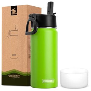 koodee 16 oz water bottle-stainless steel double wall vacuum insulated wide mouth water flask with straw lid, bpa free(apple green）