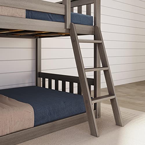 Max & Lily Solid Wood Twin over Twin Size Low Bunk Beds for Kids with Slide and Ladder, 400 lbs Weight Capacity, 14" Safety Guardrail, Anti-Slip Steps, Clay