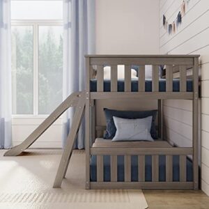 Max & Lily Solid Wood Twin over Twin Size Low Bunk Beds for Kids with Slide and Ladder, 400 lbs Weight Capacity, 14" Safety Guardrail, Anti-Slip Steps, Clay