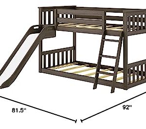 Max & Lily Solid Wood Twin over Twin Size Low Bunk Beds for Kids with Slide and Ladder, 400 lbs Weight Capacity, 14" Safety Guardrail, Anti-Slip Steps, Clay