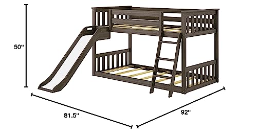 Max & Lily Solid Wood Twin over Twin Size Low Bunk Beds for Kids with Slide and Ladder, 400 lbs Weight Capacity, 14" Safety Guardrail, Anti-Slip Steps, Clay