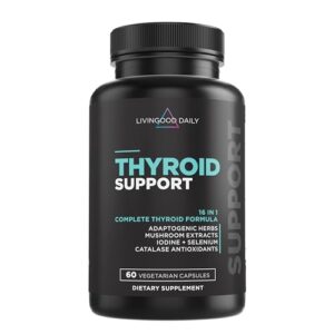 livingood daily thyroid support - premium supplement with ashwagandha, selenium, iodine (from kelp & fronds), zinc, l-tyrosine, copper, and cordyceps - focus, metabolism, and energy - 60 capsules