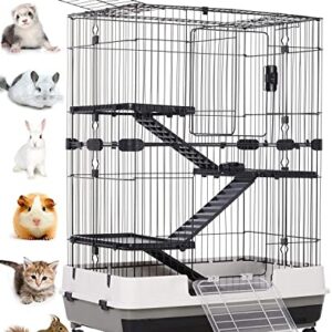 Extra Large Multi-Level Indoor Small Animal Pet Cage for Guinea Pig Ferret Chinchilla Cat Playpen Rabbit Hutch with Solid Platform & Ramp, Leakproof Litter Tray, 2 Large Access Doors Lockable Casters