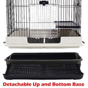 Extra Large Multi-Level Indoor Small Animal Pet Cage for Guinea Pig Ferret Chinchilla Cat Playpen Rabbit Hutch with Solid Platform & Ramp, Leakproof Litter Tray, 2 Large Access Doors Lockable Casters