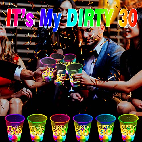 40 Pcs Glow Birthday Party Supplies,Dirty 30 Cups,Glowing Cups,Light Up Night Event Favor for 30th,Birthday Decorations(Dirty & It My Dirty 30) 16oz Flashing Cups Count (Pack of 1)