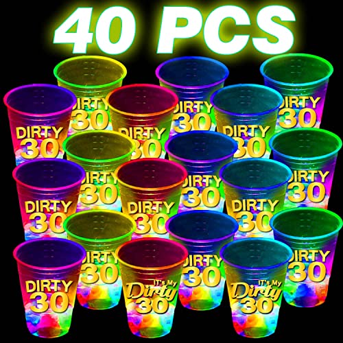 40 Pcs Glow Birthday Party Supplies,Dirty 30 Cups,Glowing Cups,Light Up Night Event Favor for 30th,Birthday Decorations(Dirty & It My Dirty 30) 16oz Flashing Cups Count (Pack of 1)