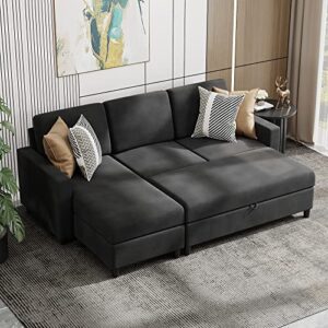 jamfly 79'' sectional sofa couch with storage ottoman, living room furniture set small deep convertible sofa, l-shaped couch wide reversible chaise with linen fabric (charcoal grey)