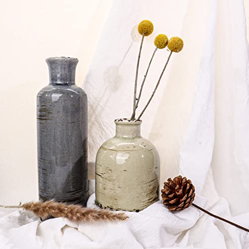 HAYHOI 3Pcs Ceramic Vases for Country Home Décor, Rustic Decorative Modern Farmhouse Flower Vase,Tall Small Boho Vases for Living Room Decor, Shelf,Centerpieces Decoration-Distressed Grey Blue Green