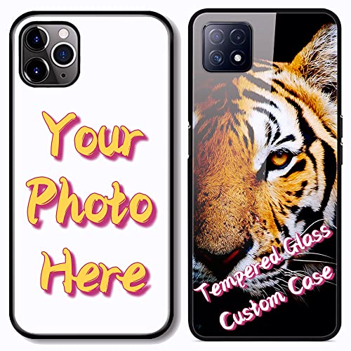 Unique-Custom-Gift Personalized Photo Tempered Glass Phone Case for OPPO R17 Find X2 X3 F17 F9 A72 Reno 8 7 6 Realme 8 Pro, Customize Picture 9H Tempered Glass Back + Soft Silicone TPU Bumper Cover