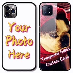 Unique-Custom-Gift Personalized Photo Tempered Glass Phone Case for OPPO R17 Find X2 X3 F17 F9 A72 Reno 8 7 6 Realme 8 Pro, Customize Picture 9H Tempered Glass Back + Soft Silicone TPU Bumper Cover