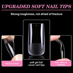 HIOTIOL Medium Square Nail Tips, 552Pcs Soft Gel Full Cover Nail Tips for Soak off Nail Extensions, Half Matte Clear False Gel Nail Tips for Nail Salons and DIY Nail Art, 12 Sizes